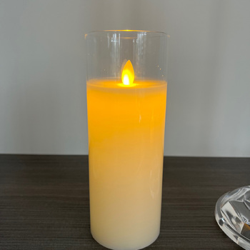 7.5x20cm LED Pillar Candle in Glass Vase - Flickering Flame