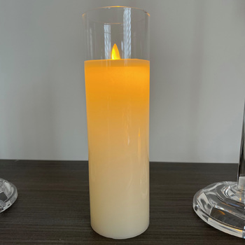 thumb_7.5x25cm LED Pillar Candle in Glass Vase - Flickering Flame