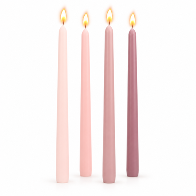 4pcs - 25cm Pink/Mauve Theme (Taper) Dinner Candle Romantic Candlestick