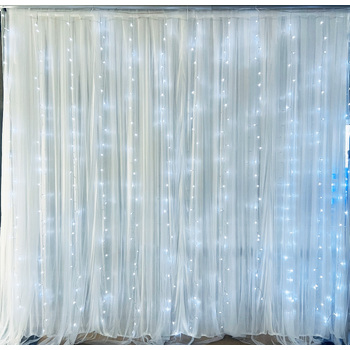 3x3m White LED Curtain Light - 12 drop
