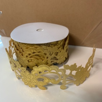 3.5cm Gold Lace Design Polyester Embossed Ribbon  18m