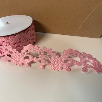 3.5cm Pink Lace Design Polyester Embossed Ribbon  18m