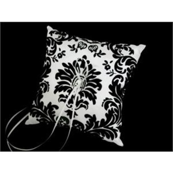 Ring Pillow - Damask Black and White