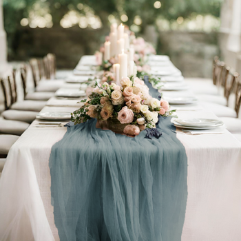Extra Long 4m Dusty Blue Cheesecloth Table Runner 90x400cm