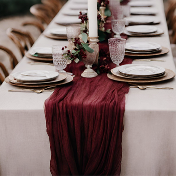 Extra Long 4m Burgundy Cheesecloth Table Runner  90x400cm