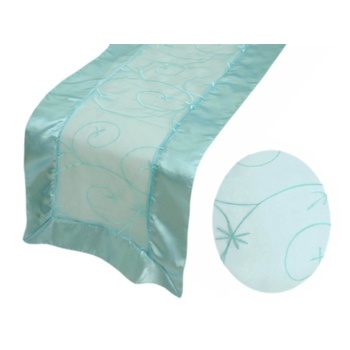 Table Runner (Embroidered Organza) - Blue