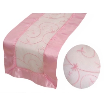 Table Runner (Embroidered Organza) - Pink