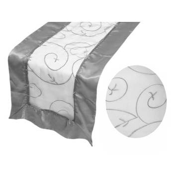 Table Runner (Embroidered Organza) - Silver