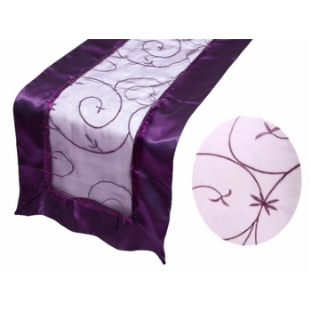 Table Runner (Embroidered Organza) - Eggplant