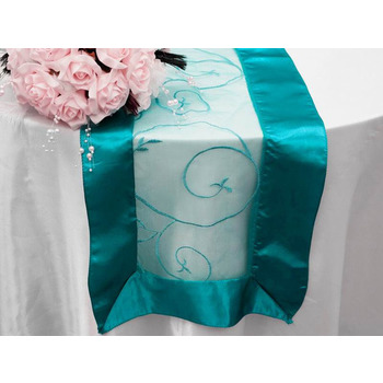 Table Runner (Embroidered Organza) - Turquoise