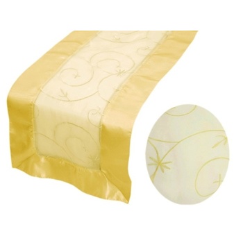 Table Runner (Embroidered Organza) - Yellow