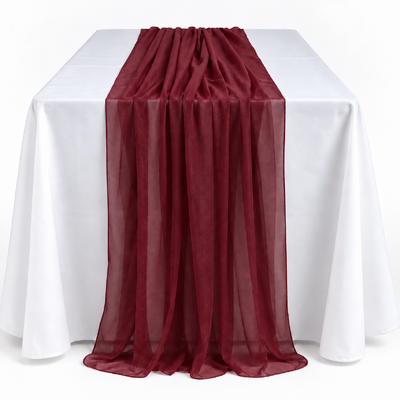 70cm x 3m Shimmer Chiffon Table Runner – Burgundy