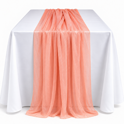 70cm x 3m Shimmer Chiffon Table Runner – Coral Peach