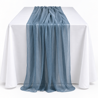 70cm x 3m Shimmer Chiffon Table Runner – Dusty Blue