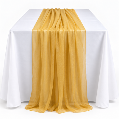 70cm x 3m Shimmer Chiffon Table Runner – Gold