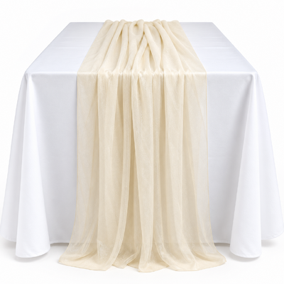 70cm x 3m Shimmer Chiffon Table Runner – Ivory
