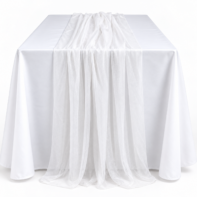 70cm x 3m Shimmer Chiffon Table Runner – White