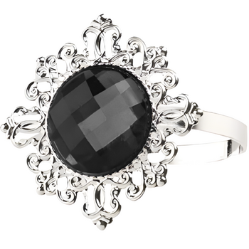12pk Black Napkin Rings - Diamond Ring Style