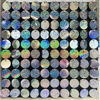 Silver Round Sequin Hollographic Shimmer Panel Backdrop Wall/Curtain Mirror Finish