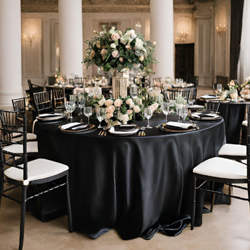 275cm Round Satin Tablecloth - Black