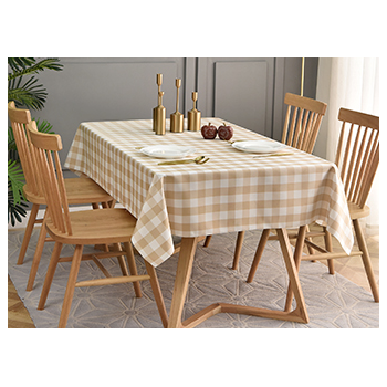 152x320cm (60x126inch) - Beige/White Polyester Chequered Tablecloth  (Gingham)