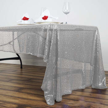 125x240cm Sequin Tablecloth - Silver