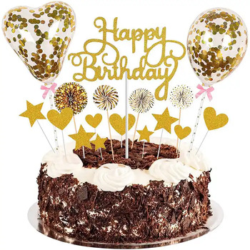 Happy Birthday Cake Topper Set  - Gold
