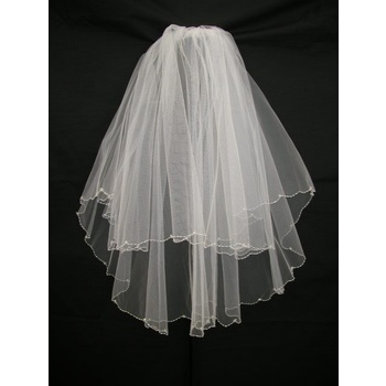 60cm White Crystal & Bead Edge 2 Tier Wedding Bridal Veil - V0513W1-1W
