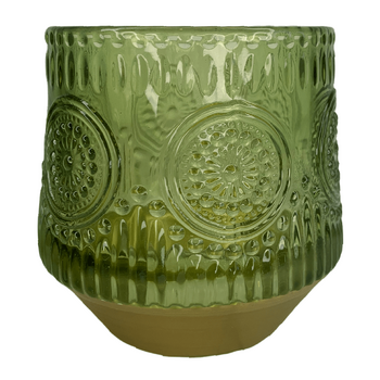 8cm - Patterened Green Gold Based Tea Light/Votive Candle Holder