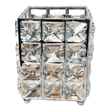 12cm - Silver Square Crystal Candle Holder/Centerpiece
