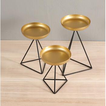 3pc Set of Black & Gold Pillar Candle Holders