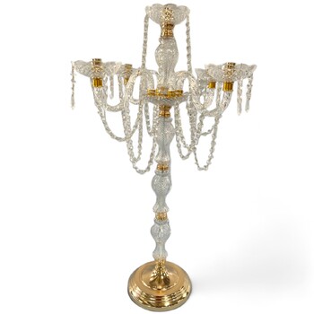 95cm - 5 Arm Acrylic Candelabra with Gold Features