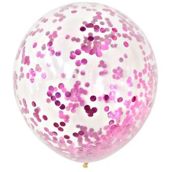 30cm Clear Balloon - Fushia Foil Confetti