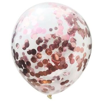 30cm Clear Balloon - Rose Gold Foil Confetti