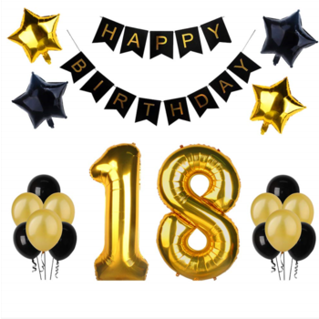 18th Birthday Balloon Decorating Kit - Gold & Black