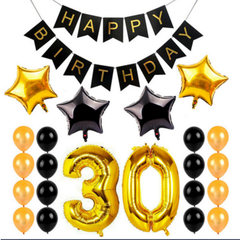 30th Birthday Balloon Decorating Kit - Gold & Black