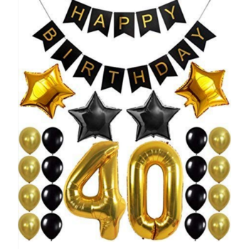 40th Birthday Balloon Decorating Kit - Gold & Black