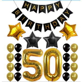 50th Birthday Balloon Decorating Kit - Gold & Black