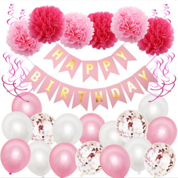 Girls Pink Birthday Balloon & Decorating Kit