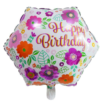 Foil Happy Birthday Flower Balloon -   45cm