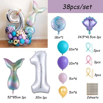 30pcs - 1st Birthday Mermaid Themed Birthday Set