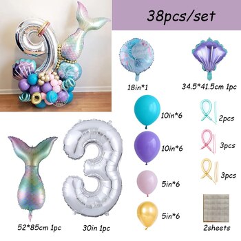 30pcs - 3rd Birthday Mermaid Themed Birthday Set