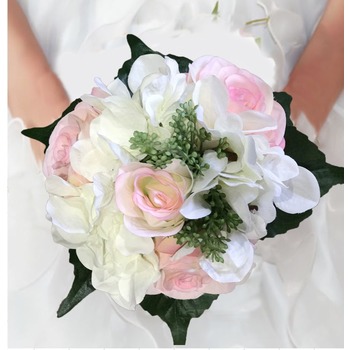 Rose & Hydrangea Bouquet - White/Pink
