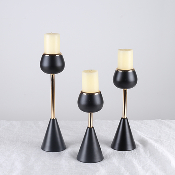 3pc Set Black & Gold Candlestick W/ Glass Windlight