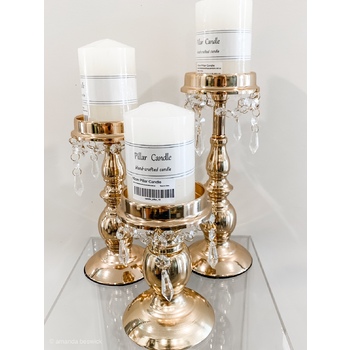 Gold 3 Piece Candelabra Set with Crystals