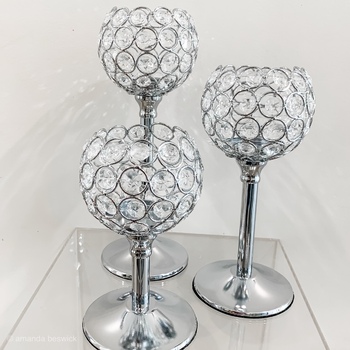 Silver Crystal Ball 3 Piece Candelabra Set