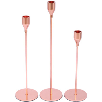 3 Pce Taper Candelabra Stand Set - Rose Gold Style 2