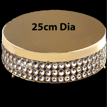 25cm Round Crystal Cake Stand -  Gold 