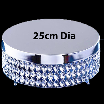 25cm Round Crystal Cake Stand -  Silver