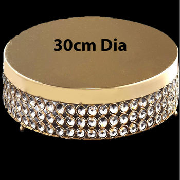 30cm Round Crystal Cake Stand -  Gold